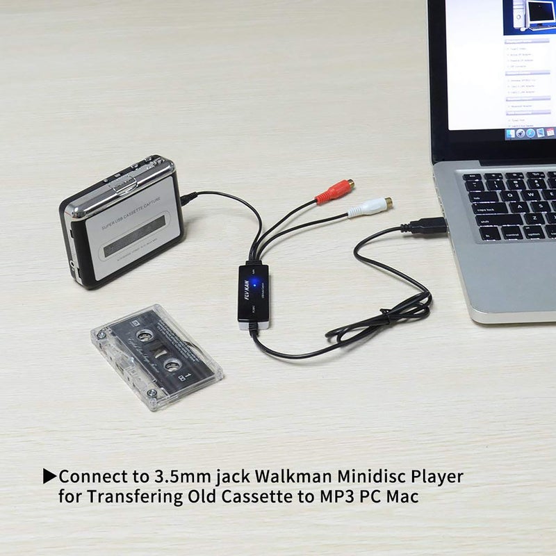 Fly Kan بطاقة التقاط الصوت FLY KAN USB 2.0 لنظام ويندوز 10/8.1/8/7 ونظام ماك OS 10.14 - جهاز تسجيل الصوت لأشرطة الكاسيت الفينيل إلى محول mp3 - Image 3